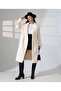 Women's Ecru Belted Double-Breasted Wide Collar Oversize Cashmere Coat - 4