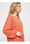 Women's Striped Ribbed Oversize Sweatshirt Orange Pink - 6