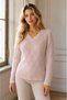 Women's V-Neck Long Sleeve Diamond Knit Patterned Ribbed Detailed Stylish Elegant Casual Powder Knitwear Sweater - 6
