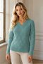 Women's V-Neck Long Sleeve Diamond Knit Patterned Ribbed Detailed Stylish Elegant Casual Mint Knitwear Sweater