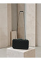 Black Striped Satin Black Metal Detailed Crystal Stone Chain Strap Women's Evening Dress Bag Wedding Engagement Graduation - 5