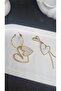 Gold Color Patterned Asymmetric Heart Design Dangle Earrings