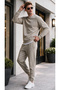 Men's Regular Thermal Fleece 3 Thread Puff Fabric Zero Collar Tracksuit Set - 7