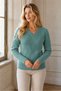 Women's V-Neck Long Sleeve Diamond Knit Patterned Ribbed Detailed Stylish Elegant Casual Mint Knitwear Sweater - 2