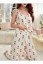 Women's ecru red heart patterned soft cotton long pajama set 5136 - 2