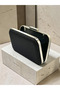 Black Striped Satin Silver Detailed Crystal Stone Chain Strap Women's Evening Dress Bag Wedding Engagement Graduation - 4