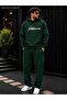Men's Creative Lettered Sweatpants Set / Hooded Sweatshirt with Kangaroo Pocket and Straight-Leg Bottoms