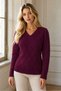 Women's V-Neck Long Sleeve Diamond Knit Patterned Ribbed Detailed Stylish Elegant Casual Burgundy Knitwear Sweater - 5