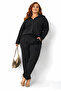 Plus Size Hooded Zippered Floral Embroidered Loose Fit Women's Bottom Top Set - 5
