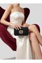 Black Striped Satin Silver Detailed Crystal Stone Chain Strap Women's Evening Dress Bag Wedding Engagement Graduation