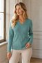 Women's V-Neck Long Sleeve Diamond Knit Patterned Ribbed Detailed Stylish Elegant Casual Mint Knitwear Sweater - 5