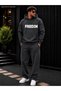 Men's Freedom Typographic Printed Tracksuit Set / Hooded Sweatshirt with Kangaroo Pocket and Straight-Leg Bottoms