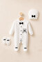 3-Piece Baby Romper Set with Stoned Teddy Bear and Bow Tie Detail (with Hat and Gloves) - 5