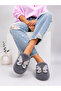 Butterfly Detailed Plush Women's Warm Soft Sole House Slippers Gray Dowry Slippers Gift Slippers Stc1337 - 2