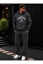 Men's Athletics 1958 Department Printed Tracksuit Set / Hooded Sweatshirt with Kangaroo Pocket and Straight Leg Bottom