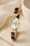 Ganios Women's Wristwatch – Shiny Brown Minimal Strap, Gold Geometric Case and Stone Detailed Case Special Design Women's Watch