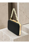 Black Striped Satin Gold Detailed Crystal Stone Chain Strap Women's Evening Dress Bag Wedding Engagement Graduation - 2