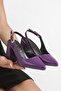 Purple Leather, Pointed Toe, Open Back, Large Buckle, 7cm Covered Heel, New Season - 4