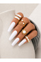 4-Piece Combination White Stone Sun Moon Heart Wave Shaped Adjustable Gold Ring Set - 3