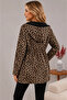 Women's Double-Sided Leopard Patterned Black Hooded Zipper Jacket Coat - 5