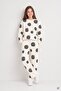 Cream Girls' Embossed Print Raised Print Crew Neck Wide Leg Sweatpants Set 24785 - 2
