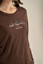 Women's Pajama Set, Combed Modal, 50% Cotton 50% Modal, Round Neck, with Pockets, Make Today Amazing Printed, Brown - 7
