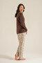 Women's Pajama Set, Combed Modal, 50% Cotton 50% Modal, Buttoned Collar, with Pockets, Embroidered - 4