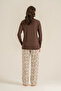 Women's Pajama Set, Combed Modal, 50% Cotton 50% Modal, Round Neck, with Pockets, Make Today Amazing Printed, Brown - 5
