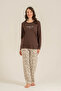 Women's Pajama Set, Combed Modal, 50% Cotton 50% Modal, Round Neck, with Pockets, Make Today Amazing Printed, Brown - 6