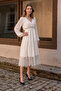 Long Sleeve Dress with Laced Hem - White - 2