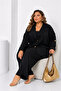 Plus Size Gold Buttoned Pocketed Stylish Blazer Jacket Loose Leg Pants Women's Top and Bottom Set - 7