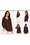 Women's Red Color Floral Pattern Long Sleeve Oval Collar Large Size Blouse - 7