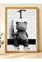 Natural Wooden Framed Teddy Bear Wall Decor - Decorative Painting for Bathroom, Toilet, Cafe, Office - 2