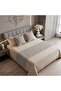 Beige Single Linen Runner and Pillowcase Set - 3 Piece Bedspread Set