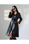 Women's Black Leather Trench Coat Belted Lined Long Leather Jacket Coat