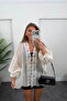 Women's Lace Detailed Tie-Up Oversize Blouse - 4