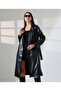 Women's Black Leather Trench Coat Belted Lined Long Leather Jacket Coat - 6