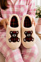 Plaid Patterned Bear Figured Soft Plush Winter Home Slippers Dowry Slippers Gift Slippers Stc1338 - 4
