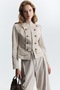 Premium Women's Stone Color Gold Buttoned Stand Collar Military Design Jacket