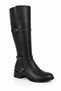 Perles Side Buckle Women's Genuine Leather Heeled Boots Black Skin - 4