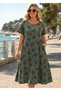 Khaki Ethnic Pattern Midi Trend Standard Dress