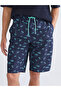 Navy Blue Knee Length Patterned Men's Swim Shorts - 3