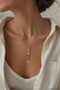 Women's Safety Pin Love Lock Detailed Y Necklace with Heart Star Zircon Stone and Steel Chain - 2