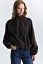 Premium Women's Scarf Collar Balloon Sleeve Elastic Waist Bomber Jacket