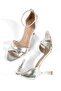 Silver Lame Color Cross-Strapped Thin Heeled Evening Dress Shoes Caroma - 7