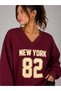 Oversize V-Neck New York 82 Printed Women's Sweatshirt Casual Sports Long Sleeve Pullover - 2