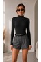 Women's Black High Neck Backless Long Sleeve Stretchy Camisole Fabric Bady Suit Blouse - 4