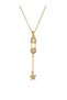 Women's Safety Pin Love Lock Detailed Y Necklace with Heart Star Zircon Stone and Steel Chain