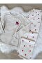 Ecru Raspberry Patterned Soft Winter Waffle Knitted Pajama Set - 6