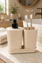 3-Piece Bathroom Accessory Set – Liquid Soap Dispenser, Toothbrush Holder and Sink Organizer with Tray – Cream - 2